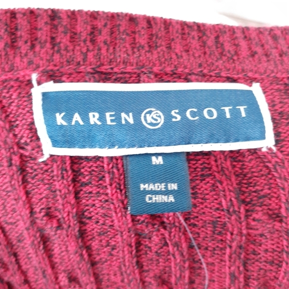 Karen Scott VNeck Cable Knit Sweater Marled Red Black A - Picture 4 of 6